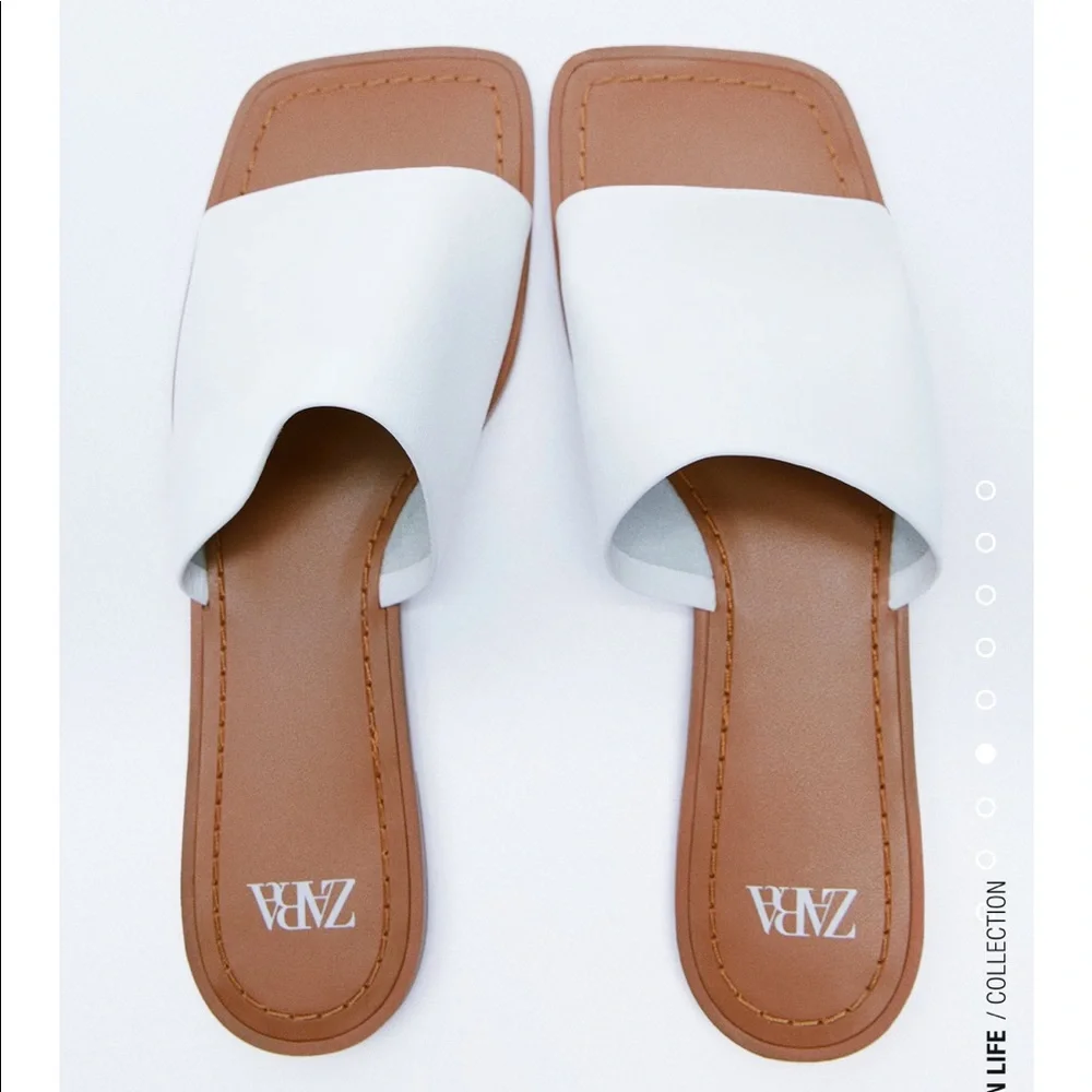 New Zara Genuine Leather Square Toe Flat Sandals Shoes Euro 40 - Picture 7 of 11